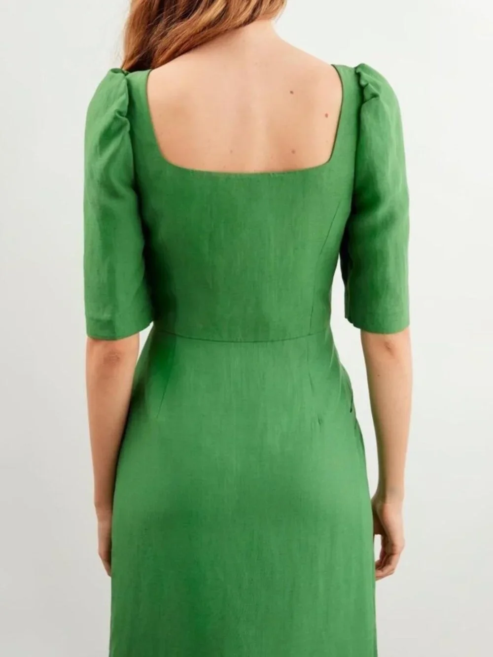 Aritzia Le Fou Wilfred Michalina Dress NWT Puff Sleeve Emerald Green Size 8 - Picture 3 of 10